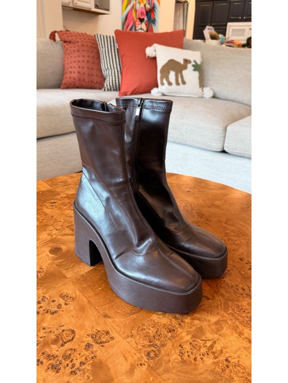 ZARA Brown Platform Block Heel Ankle Boots Size 41